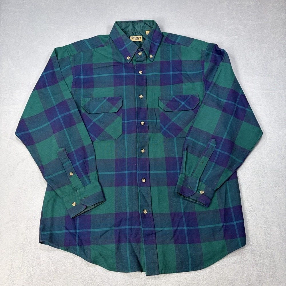 Vintage Northwest Blue Shirt Mens Medium Blue/green Plaid Acrylic Casual